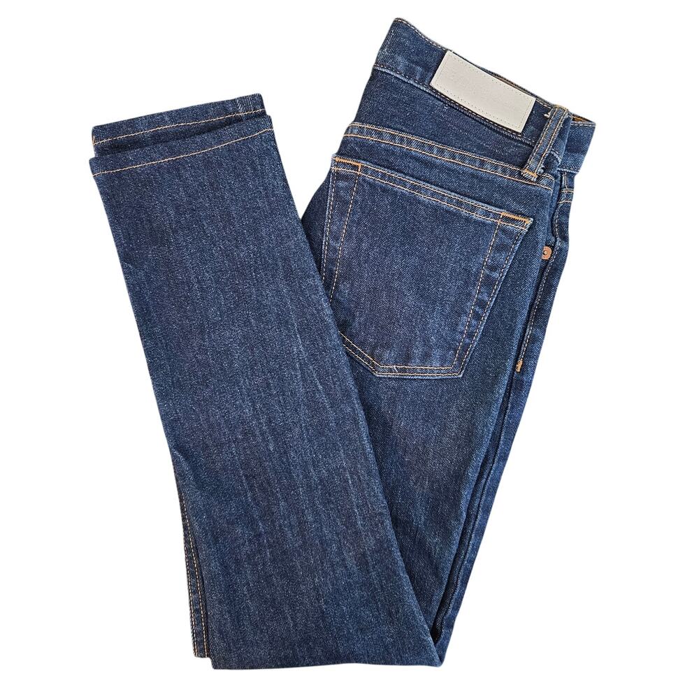 RE/DONE Blue Denim Straight Skinny Mid-Rise Button Fly Jeans | Women's 24